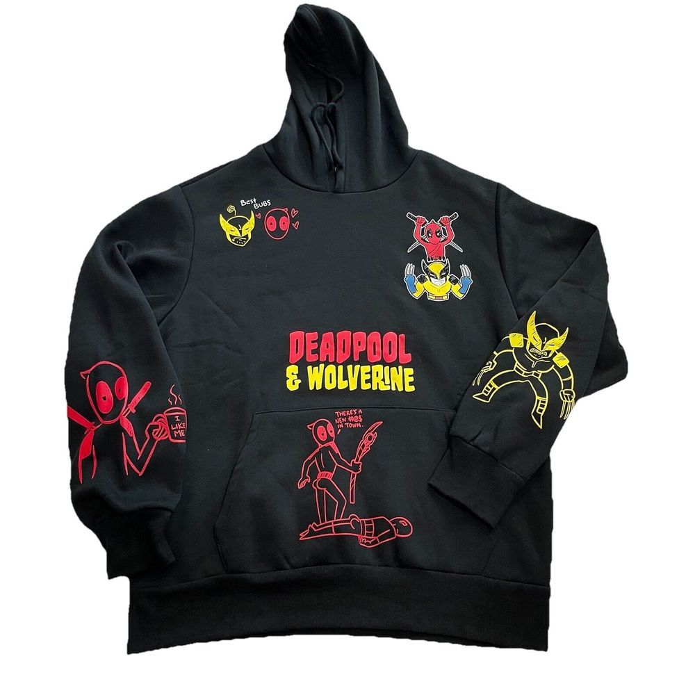 Marvel Deadpool‎ & Wolverine Duo Split Best Bubs Pullover Hoodie Black Large
